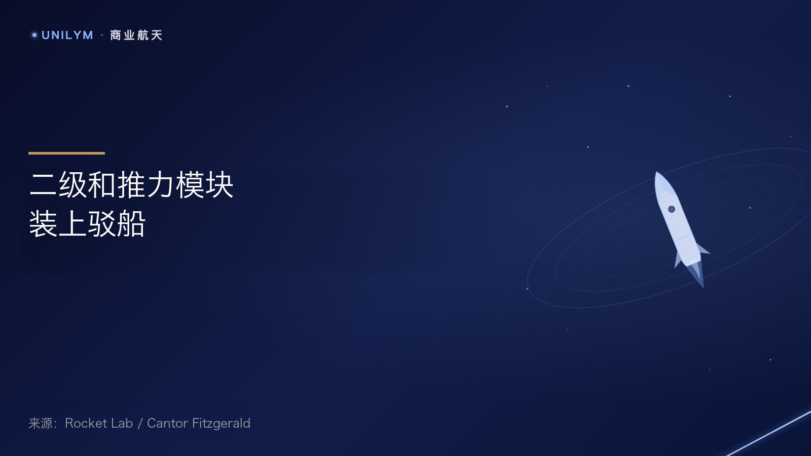火箭实验室中子号二级运输封面,深蓝商业航天模板,标题为二级和推力模块装上驳船
